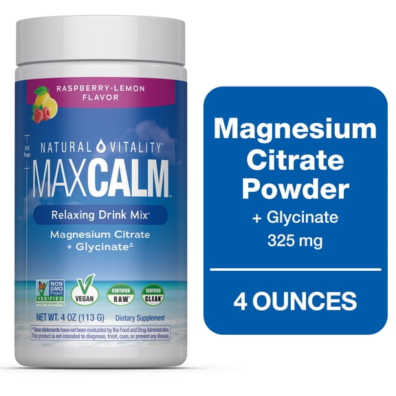 Natural Vitality Calm Magnesium Powder for Stress Relief, Raspberry Lemon, 4 oz
