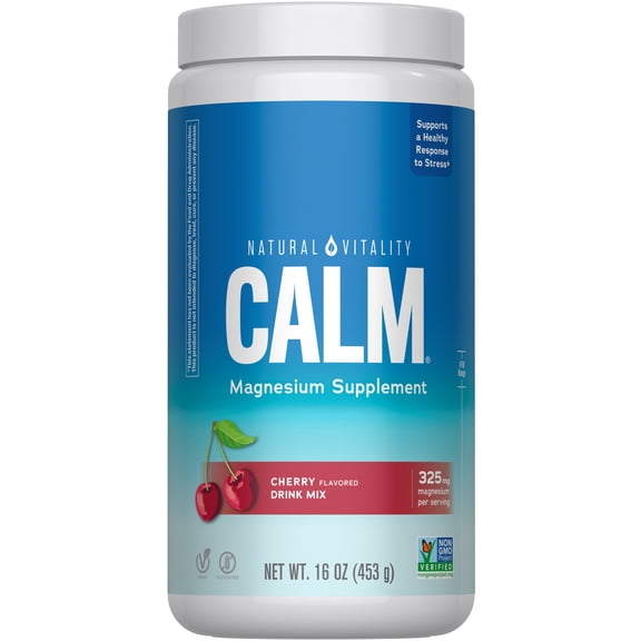 CALM Magnesium Powder Supplement | Cherry Flavor | 16 Ounces | by Natural Vitality