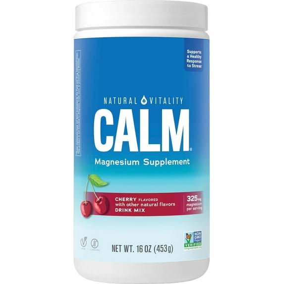 CALM Magnesium Powder Supplement | Cherry Flavor | 16 Ounces | by Natural Vitality