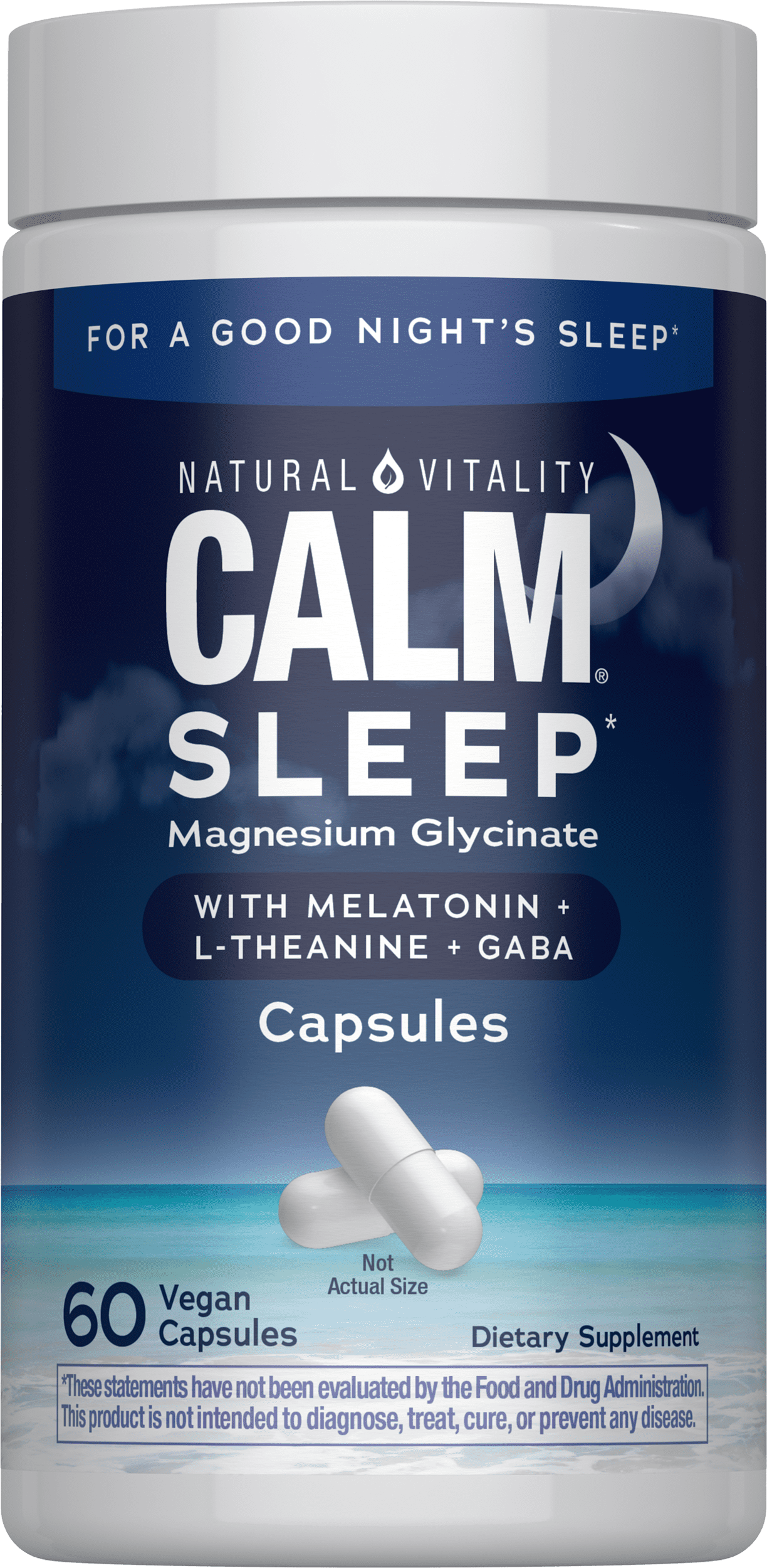 Natural Vitality CALM, Sleep Aid Capsules with Magnesium Glycinate, Melatonin and L-Theanine, 60 count