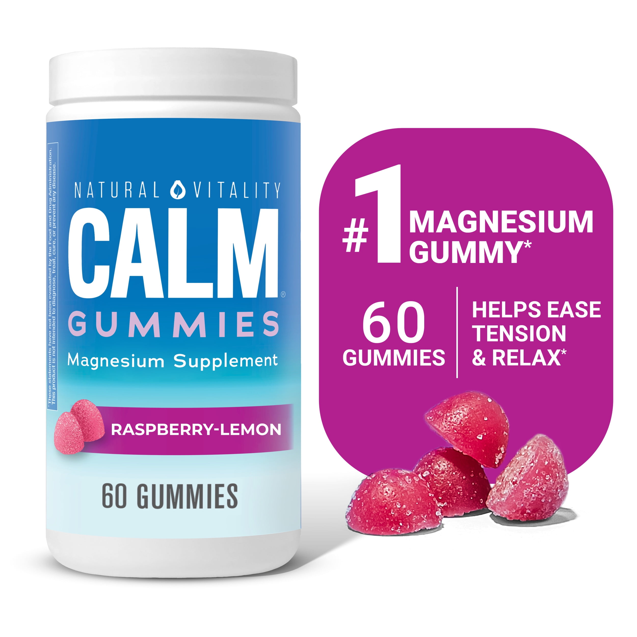 Natural Vitality Calm Gummies, Magnesium Supplement, RaspberryLemon