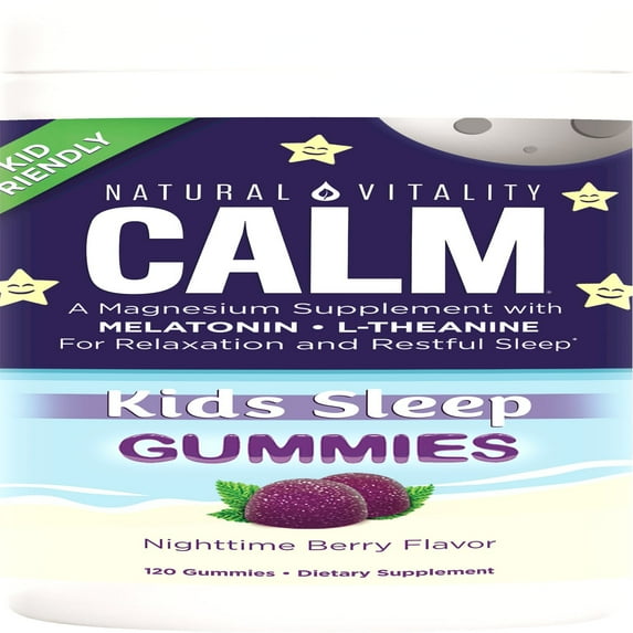 Natural Vitality Calm Kids Magnesium Supplement Gummies, Nighttime Berry, 120 Count