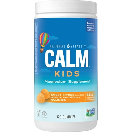 Calm Kids Magnesium Supplement Gummies | Sweet Citrus Flavor | 83 mg | 120 Count | by Natural Vitality