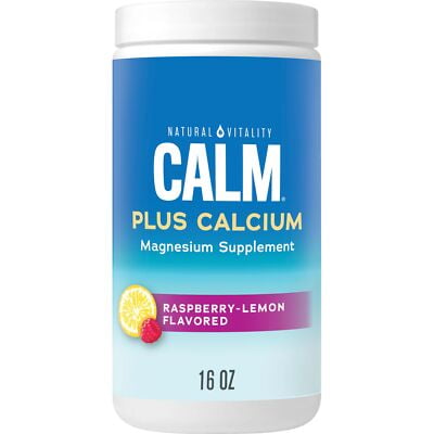 Natural Vitality Calm, Magnesium & Calcium Supplement, Drink Mix Powder Supports a Healthy Response to Stress, Gluten Free, Vegan, & Non-GMO, Raspberry Lemon, 16 oz