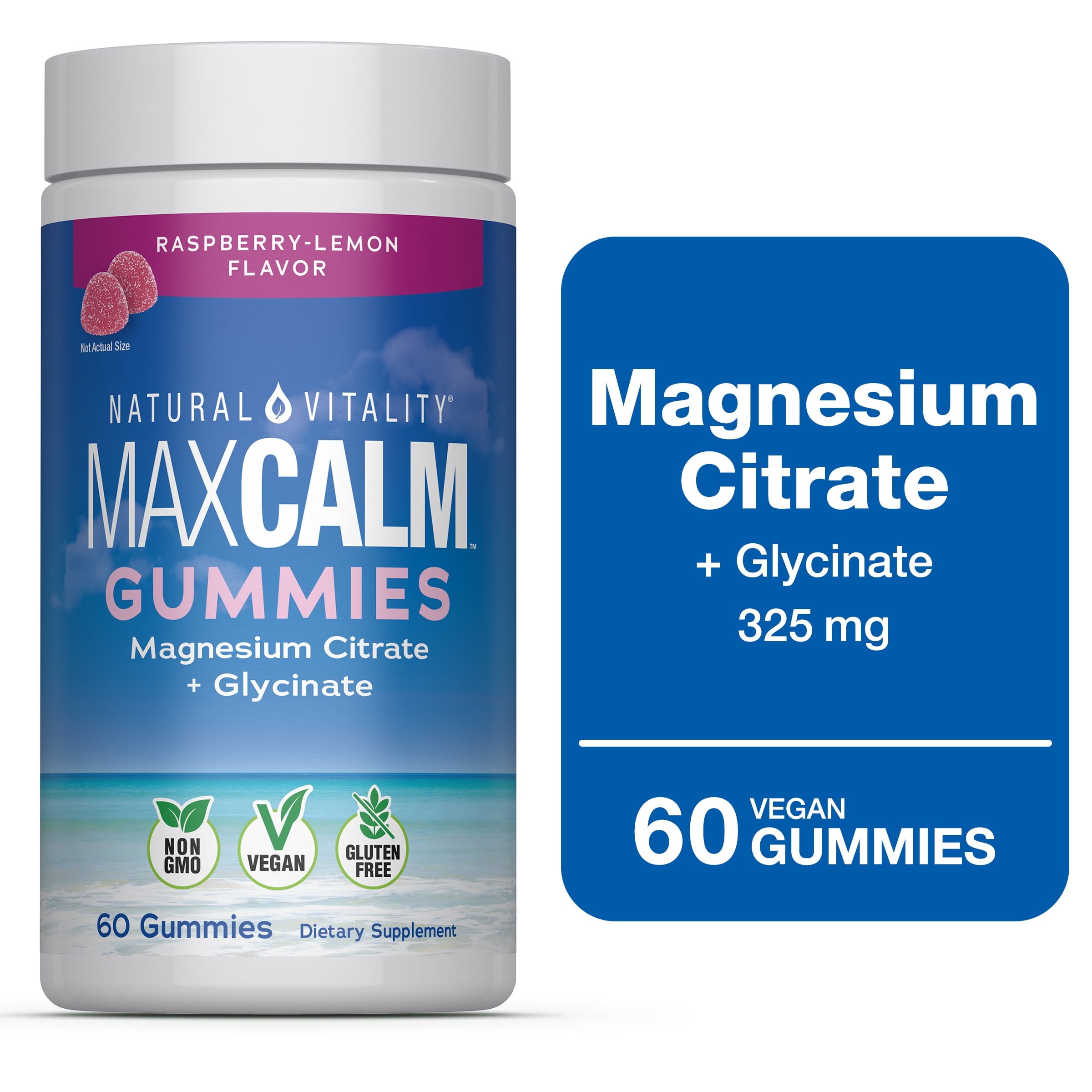 Natural Vitality Calm Magnesium Gummies, Raspberry-Lemon Flavor, 60 Count