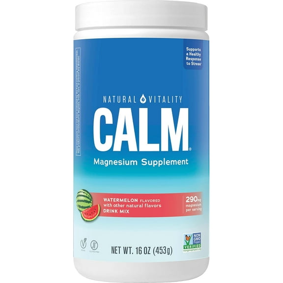 Calm Magnesium Supplement | Watermelon Drink Mix Powder | 16 oz | by Natural Vitality
