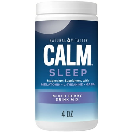 Natural Vitality Calm Sleep Aid Magnesium Glycinate Melatonin Drink Mix, Mixed Berry, 4 oz