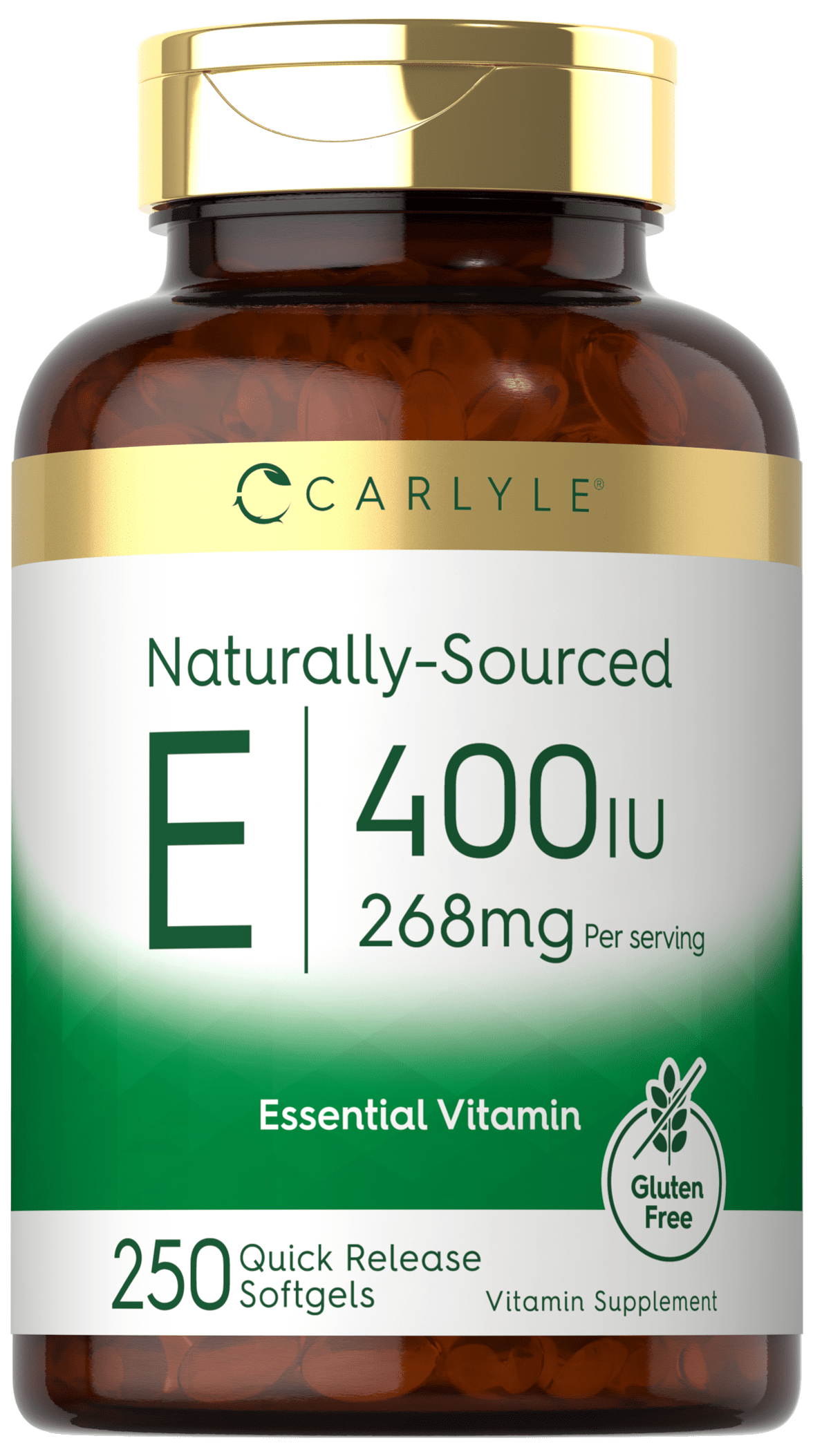 Natural Vitamin E | 400 IU | 250 Softgels | Non-GMO & Gluten Free | by Carlyle