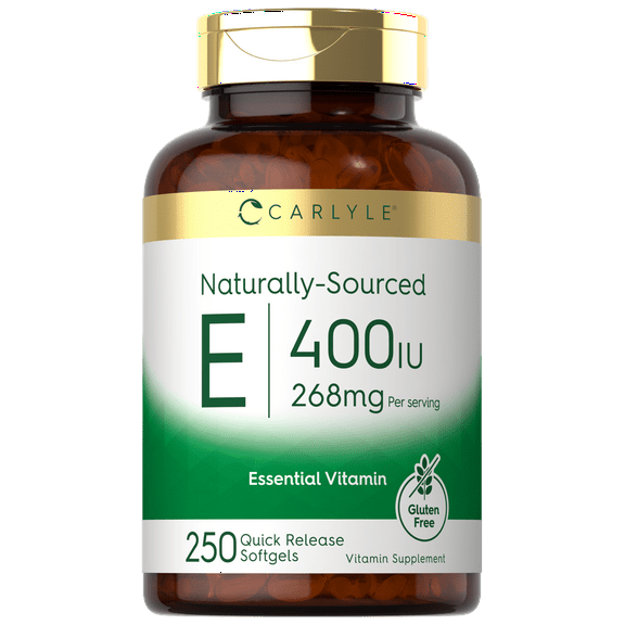 Natural Vitamin E | 400 IU | 250 Softgels | Non-GMO & Gluten Free | by Carlyle