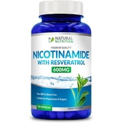 Natural Vitamin Nicotinamide 600mg with Resveratrol (Vitamin B-3) 120 Veggie Capsules Gluten Free & Non-GMO