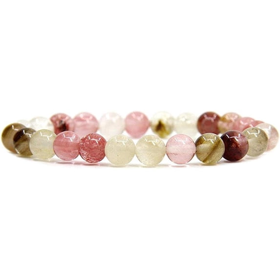 Natural Volcano Cherry Quartz Gemstone 8mm Round Beads Stretch Bracelet 7 Inch