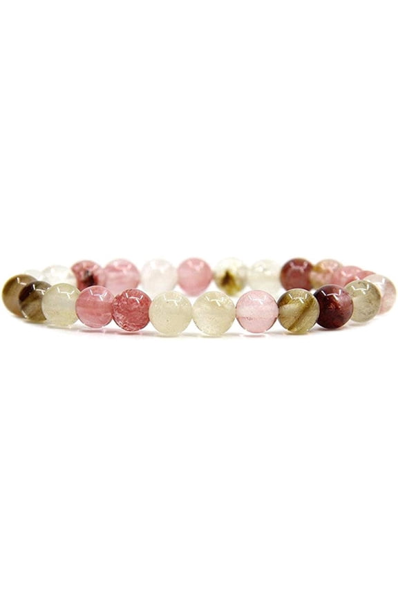 Natural Volcano Cherry Quartz Gemstone 8mm Round Beads Stretch Bracelet 7 Inch