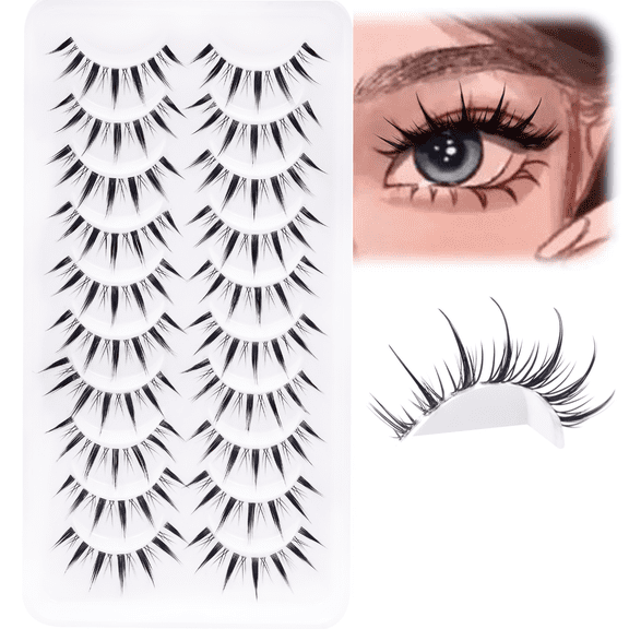 10 Pairs Sultry Flared Cat Eye Lashes - 10-15-10mm Gradient, Dramatic Volume & Lift, Lightweight Comfort Fit, Reusable Cruelty-Free Eyelash Set