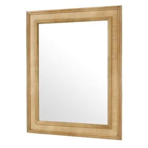 Natural Wall Decorative Mirror with Rattan Wood Frame - 22x28 in