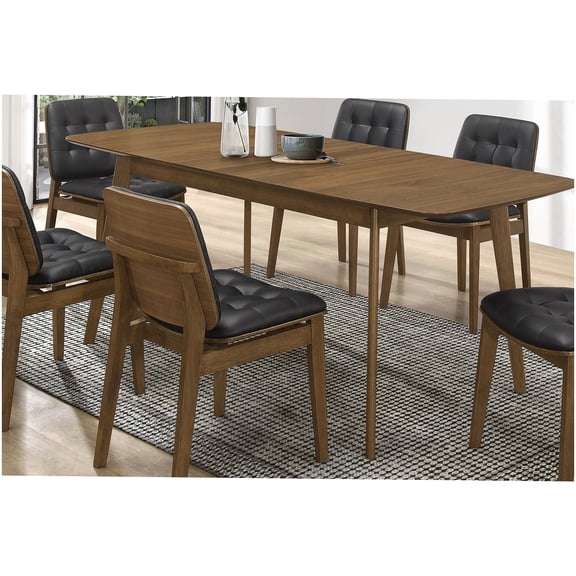 Natural Walnut Extension Dining Table with Mid-Century Modern Design, Solid Wood & MDF Top for Dining Room