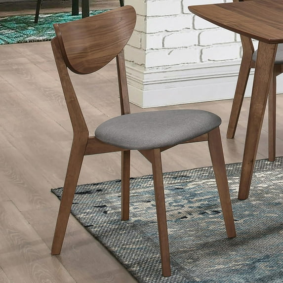 Natural Walnut & Grey Upholstered Dining Chairs (Set of 2) - Mid-Century Modern, Wood Frame, 17.5" Wide, for Dining Room, Comfortable & Stylish