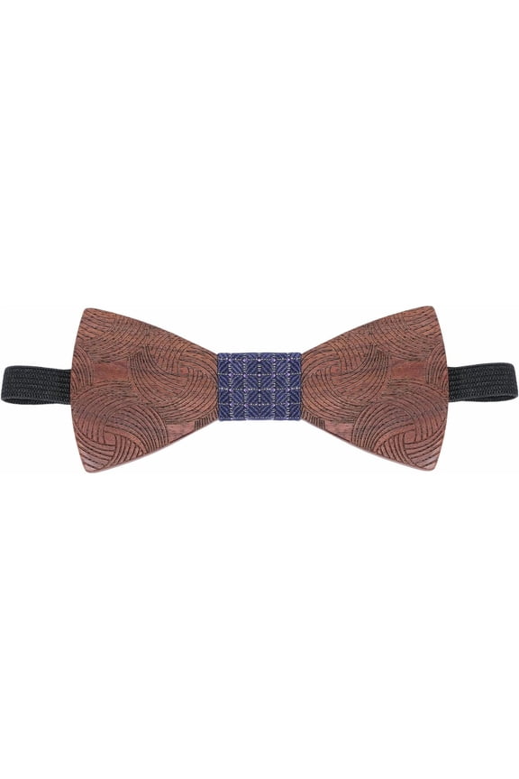 Natural Walnut Wood Bowties Mens Adjustable Wooden Tie with Polyester Handcrafted Bowties for Men Bridegroom Wedding Festival Party Black Black
