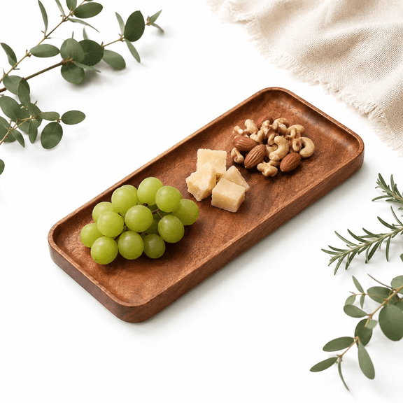 Natural Walnut Wood Rectangle Tray, Large Wooden Bathroom Countertop Organizer Tray, Polished Wood Vanity Tray for Toiletries, Soap, Perfume, Candles, Kitchen, Bedroom and Home Decor