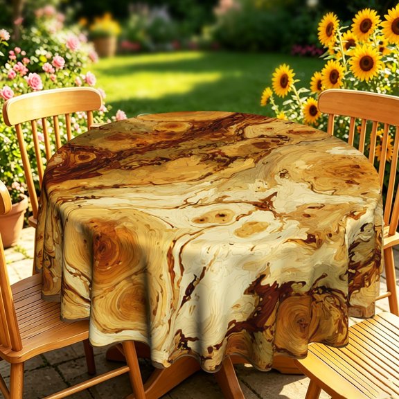 Natural Warm Burl Wood Grain 2D Print Round Tablecloth,Rustic Style Decorative Table Cover for Daily Kitchen Dining,Backyard Patio Garden Gatherings&Outdoor Entertaining,Housewarming Decor