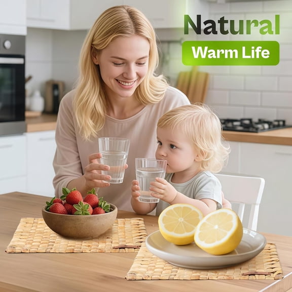 Natural Water Hyacinth Placemats Set of 6, Handwoven Square Table Mats for Dining Room