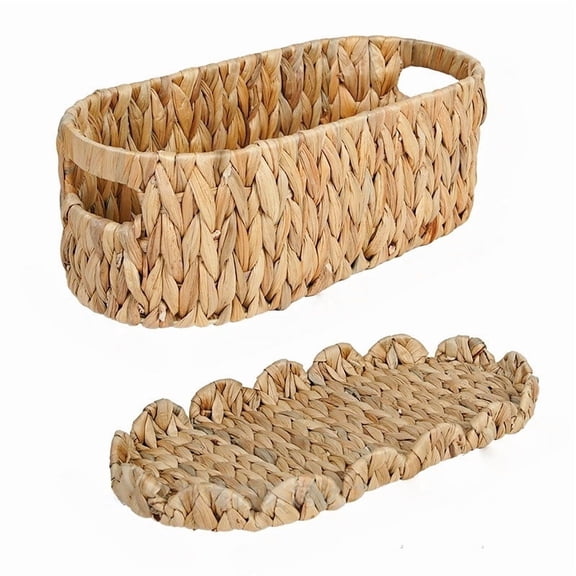 Natural Water Hyacinth Storage Basket With Lid Handmade Round Seagrass Bin for Desk Organization - Fruit Bowl for Kitchen Counter - Lidded Container for Cosmetics Clutter, Toys, or Mail - Set of 1