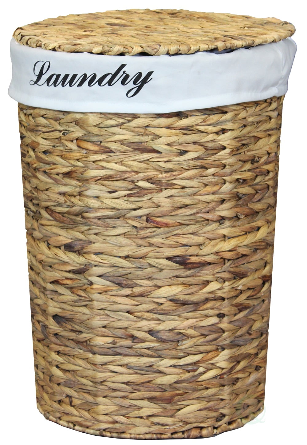 Natural Water Hyacinth Wicker Round Laundry Hamper with Removable Linen