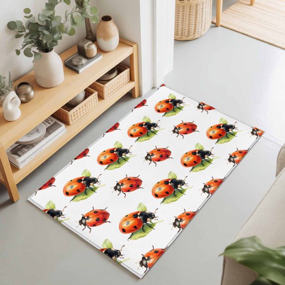 Natural Watercolor Red Black Insects Rectangle Rug 2'x3' Seven-spotted Ladybug Washable Area Rugs for Living Room Bedroom Entryway Non Slip Entrance Door Mat Indoor Floor Carpet