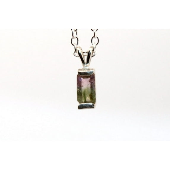 Natural Watermelon Bi-colored Tourmaline Sterling Silver Necklace NT105