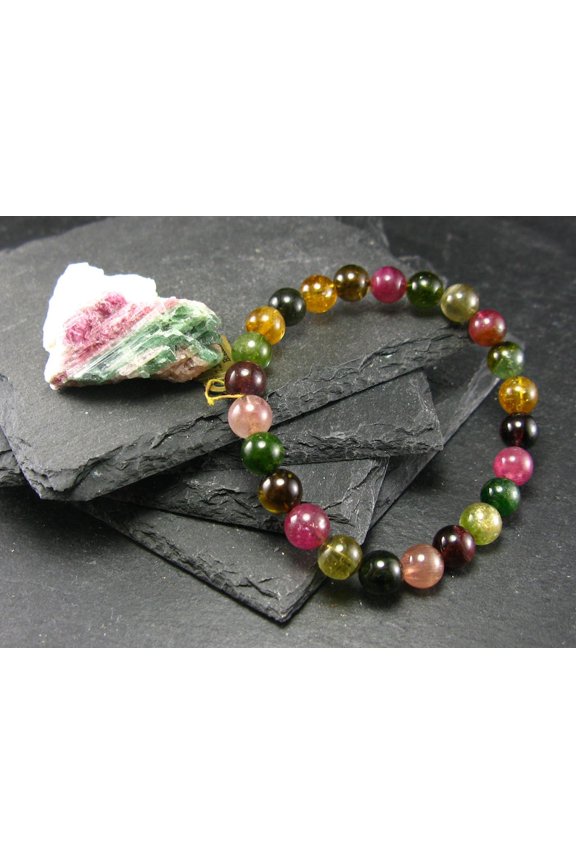 Natural Watermelon Tourmaline 8mm Round Shape Smooth Cut Beads Stretchable Bracelet for Men & Women.