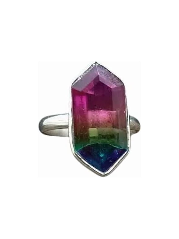 Natural Watermelon Tourmaline Multi Color Ring, AAA Tourmaline Gemstone Ring, October Birthstone, Fine Women Ring, Gold Micron, 925 Solid Silver, Promise Ring, Minimal Stacking jewelry Bridal Ring