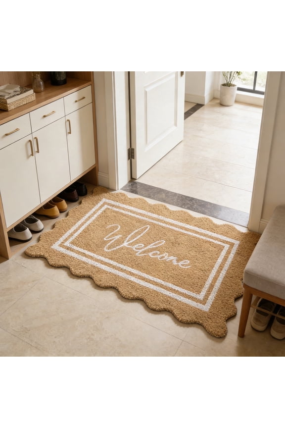 Natural Wave Edge Fiber Front Door Mat - Durable Non-Slip Super Absorbent Home Floor Mat for Entranceway Porch, Easy Clean Heavy-Duty Wear-Resistant Rug for Indoor Outdoor Daily Use, 20*32in, Brown