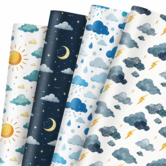 Natural Weather Packaging Paper 12 Sheets of Packaging Paper with Blue Sky and White Clouds Pattern Gift Wrapping Paper for Birthday Parties and Baby Baptism Parties