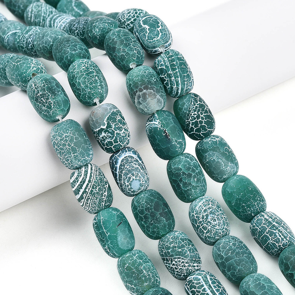Natural Weathered Agate Beads Strands Dyed Barrel Light Sea Green 13~14x9~10.5mm Hole: 1.2mm 28pcs/strand 14.57~14.96 inch(37~38cm)
