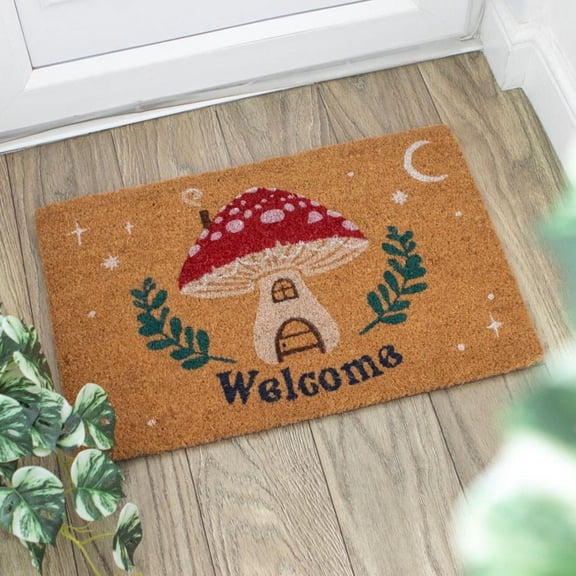Down to Earth Welcome Mushroom House Doormat, Brown, 1 Count
