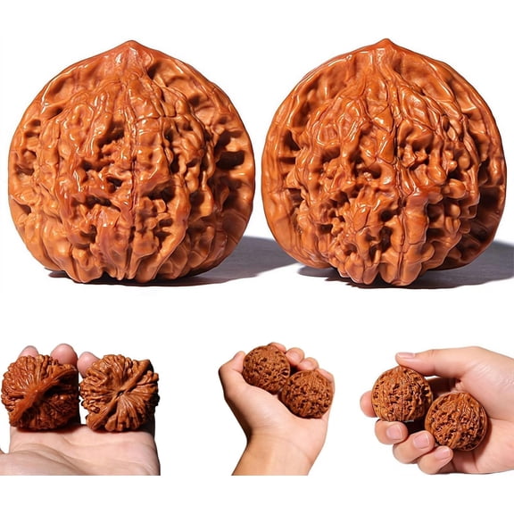 Natural Wenwan Walnuts Hand Massage Balls 1 Pair 1.8" Chinese Wenwan Walnut Fidget for Stress Relief Anxiety Jade Walnuts Reflexology Grip Balls for Hand Therapy Finger Dexterity Relaxation and Welln