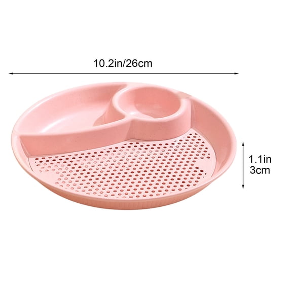 Natural Wheat Straw 3‑Compartment Round Divided Serving Tray with Perforated Draining Surface, Tableware for Home Kitchen, Dining Party, Picnic and Indoor‑Outdoor Food‑Serving Use