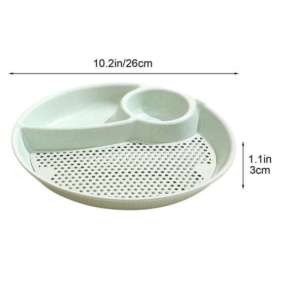 Natural Wheat Straw 3‑Compartment Round Divided Serving Tray with Perforated Draining Surface, Tableware for Home Kitchen, Dining Party, Picnic and Indoor‑Outdoor Food‑Serving Use