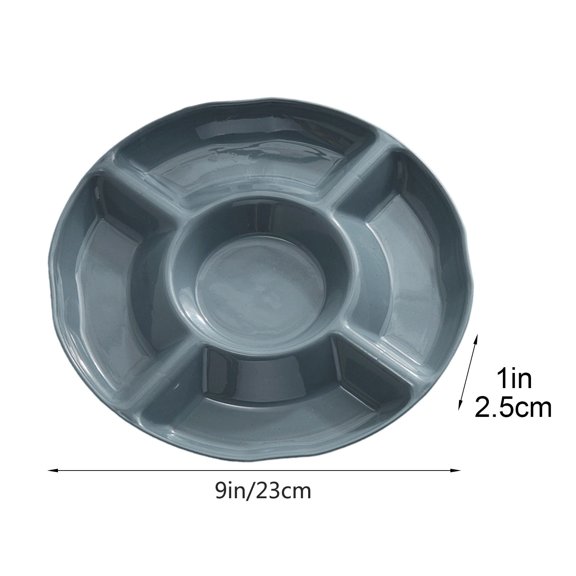Natural Wheat Straw 5‑Compartment Round Divided Snack Serving Tray, Unbreakable Lightweight Organizer Plate for Home Kitchen, Party, Family Gathering, Picnic and Casual Daily Food‑Serving Use