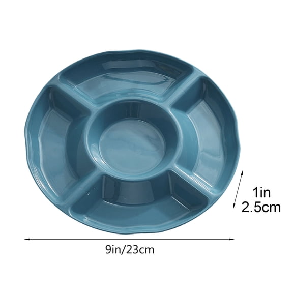 Natural Wheat Straw 5‑Compartment Round Divided Snack Serving Tray, Unbreakable Lightweight Organizer Plate for Home Kitchen, Party, Family Gathering, Picnic and Casual Daily Food‑Serving Use
