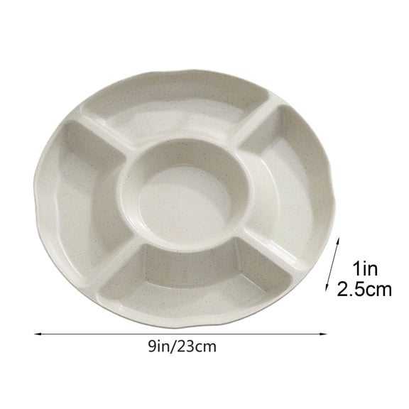 Natural Wheat Straw 5‑Compartment Round Divided Snack Serving Tray, Unbreakable Lightweight Organizer Plate for Home Kitchen, Party, Family Gathering, Picnic and Casual Daily Food‑Serving Use