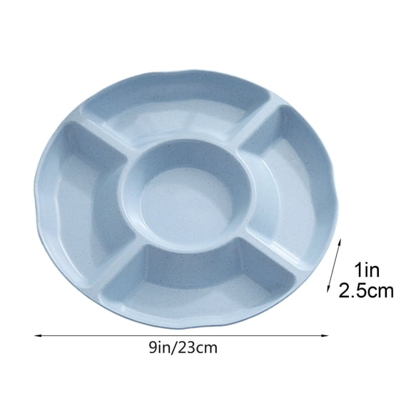 Natural Wheat Straw 5‑Compartment Round Divided Snack Serving Tray, Unbreakable Lightweight Organizer Plate for Home Kitchen, Party, Family Gathering, Picnic and Casual Daily Food‑Serving Use
