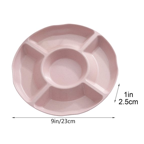 Natural Wheat Straw 5‑Compartment Round Divided Snack Serving Tray, Unbreakable Lightweight Organizer Plate for Home Kitchen, Party, Family Gathering, Picnic and Casual Daily Food‑Serving Use