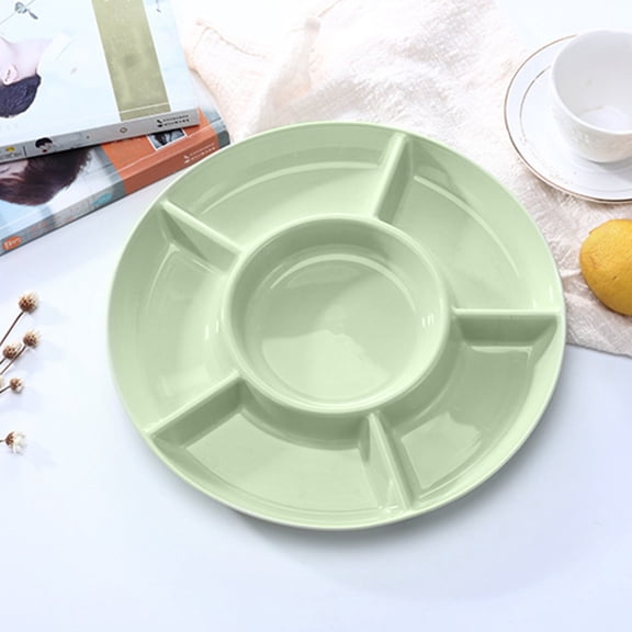 Natural Wheat Straw 6‑Compartment Round Divided Snack Serving Tray, Portable Multi‑Grid Plate for Home Kitchen, Party Wedding, Holiday Gathering & Catering Food‑Serving Use