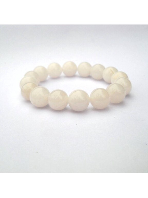 Natural White Agate 12mm Round Shape Smooth Cut Beads Stretchable Bracelet for Men & Women.
