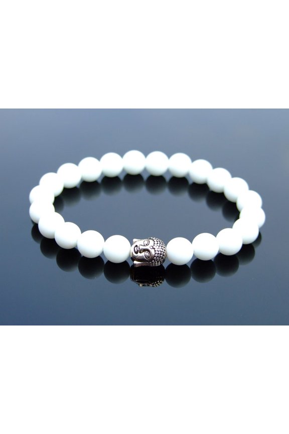 Natural White Agate 8mm Round Shape Smooth Cut Beads Stretchable Bracelet for Men & Women.