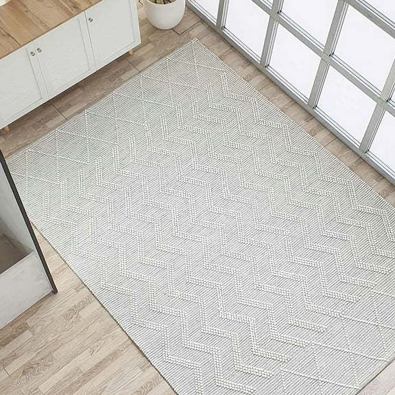 Natural White Color Handmade Ramsha Wool & Cotton Woven Rug - SRN 016
