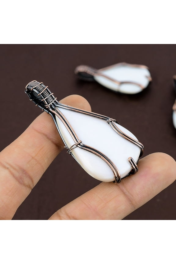 Natural White Coral Gemstone Handmade Copper Wire Wrap Gift Pendant 2.6"