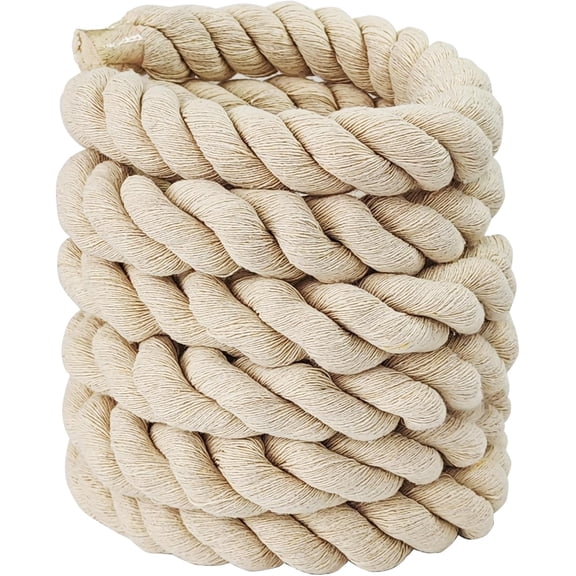 Natural White Cotton Rope 4/5 inch x 10 ft,Tug of War Rope,Strong Triple-Strand Rop Twisted Cotton Ropes for DIY Crafts Decoration,Swing,Tug of War,Pet Toys