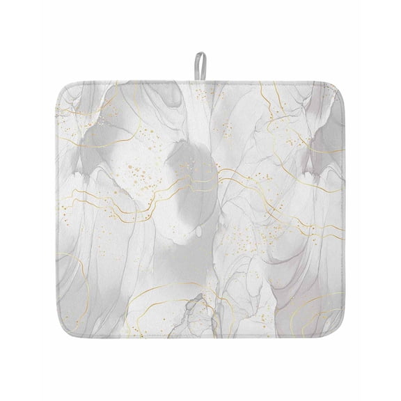 Natural White Grey Marble Stone Dish Drying Mats for Kitchen Counter,Absorbent Microfiber Dish Drainer Rack Mat Abstract Agate Gold Stripe Drying Pad for Sinks,Utensils,Countertops,16x18in