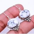thumbnail image 1 of Natural White Howlite - United States 925 Sterling Silver Bali Earring 1.37" E33, Beautiful Jewelry For Woman, New Year Sale, Valentin's Day Gift, 1 of 2
